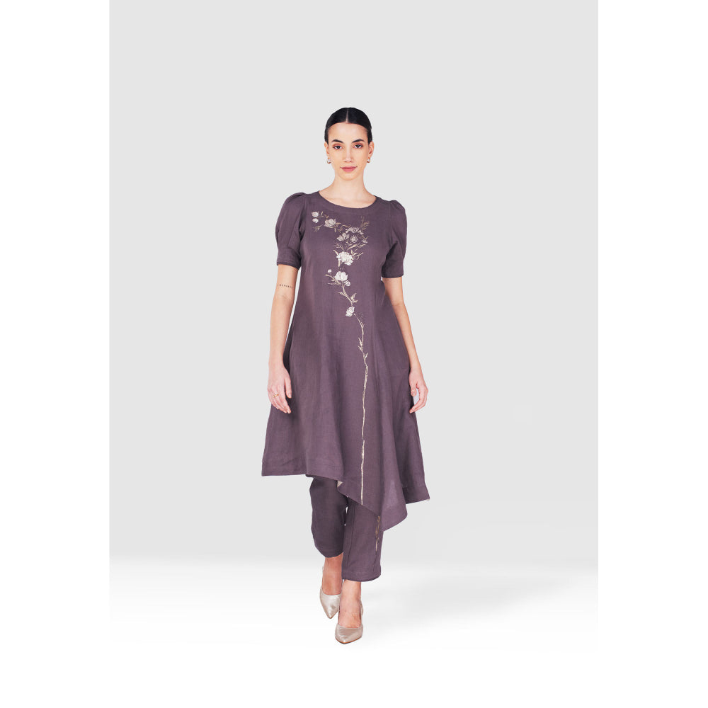 Kaveri Purple Vine Line Kurta with Pant (Set of 2)
