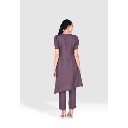 Kaveri Purple Vine Line Kurta with Pant (Set of 2)