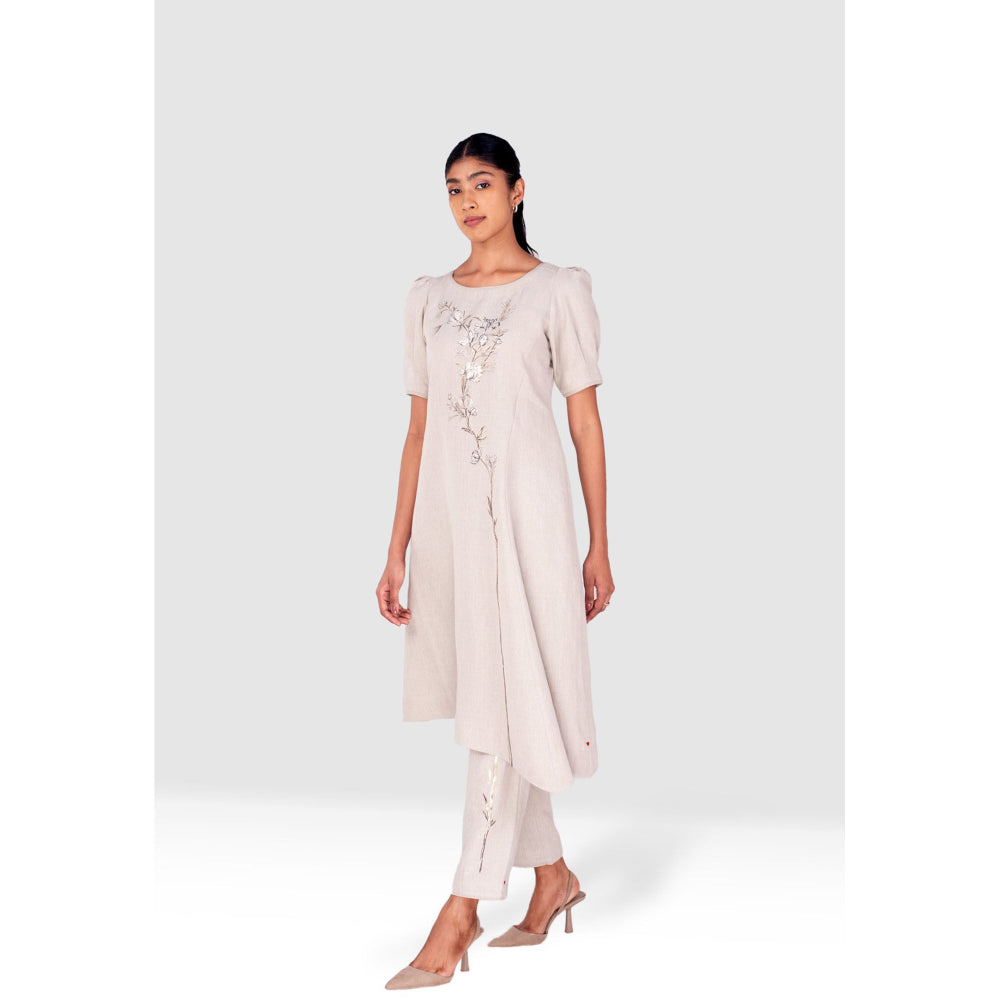 Kaveri Grey Vine Line Kurta with Pant (Set of 2)