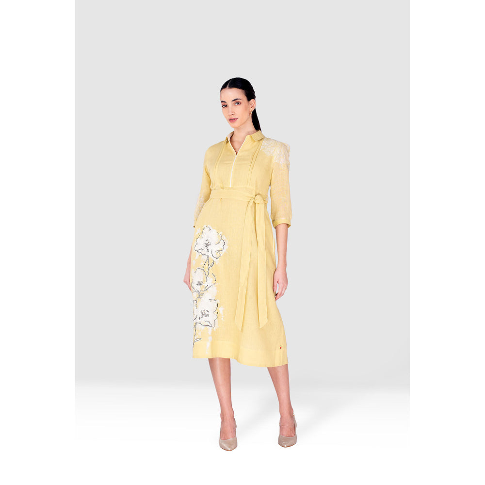 Kaveri Yellow Pindrop Alice Midi Dress with Belt (Set of 2)