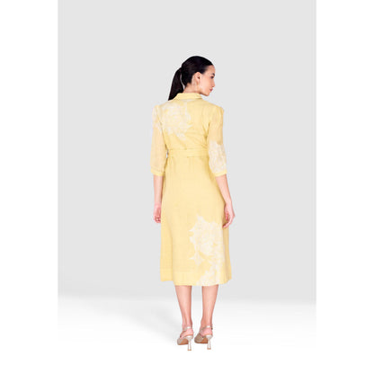 Kaveri Yellow Pindrop Alice Midi Dress with Belt (Set of 2)
