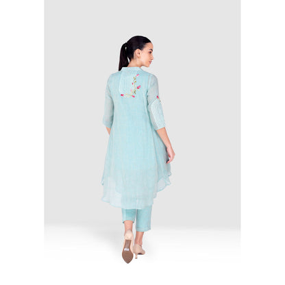 Kaveri Blue Arch Maze Kurta with Pant (Set of 2)
