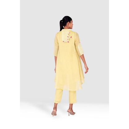 Kaveri Yellow Arch Maze Kurta with Pant (Set of 2)