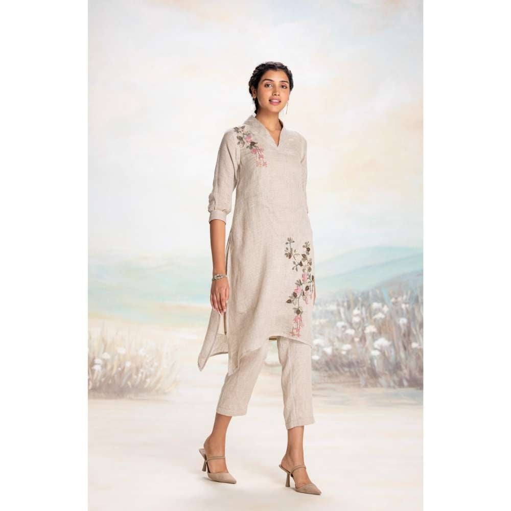 Kaveri Beige Tsukiyama Fly Free Kurta with Pant (Set of 2)