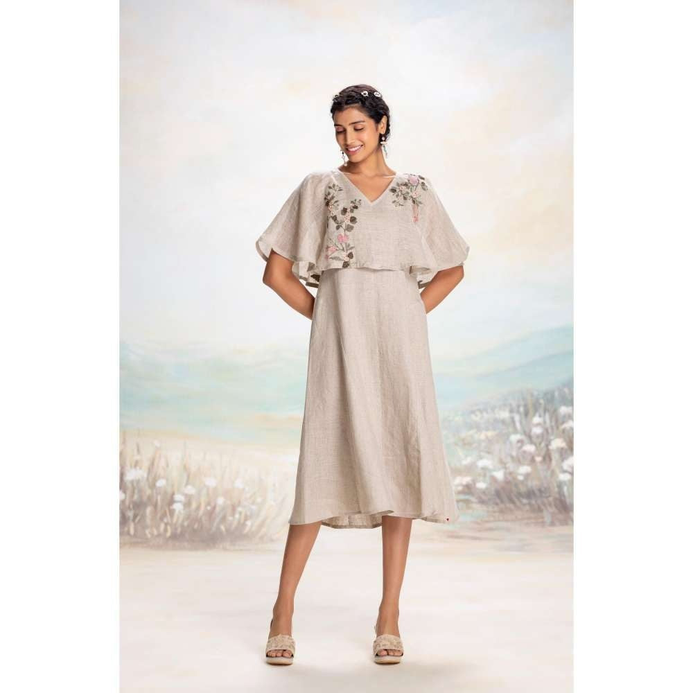 Kaveri Taupe Tsukiyama Cape Dress