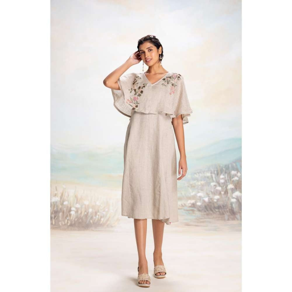 Kaveri Taupe Tsukiyama Cape Dress