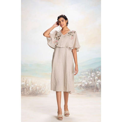 Kaveri Taupe Tsukiyama Cape Dress