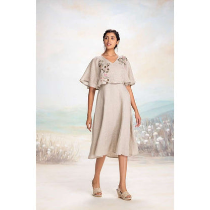 Kaveri Taupe Tsukiyama Cape Dress