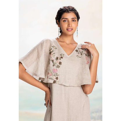 Kaveri Taupe Tsukiyama Cape Dress