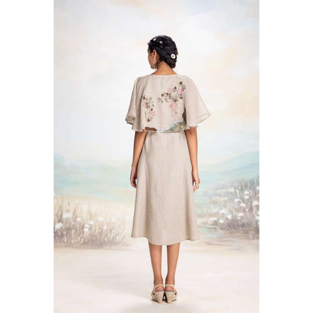 Kaveri Taupe Tsukiyama Cape Dress