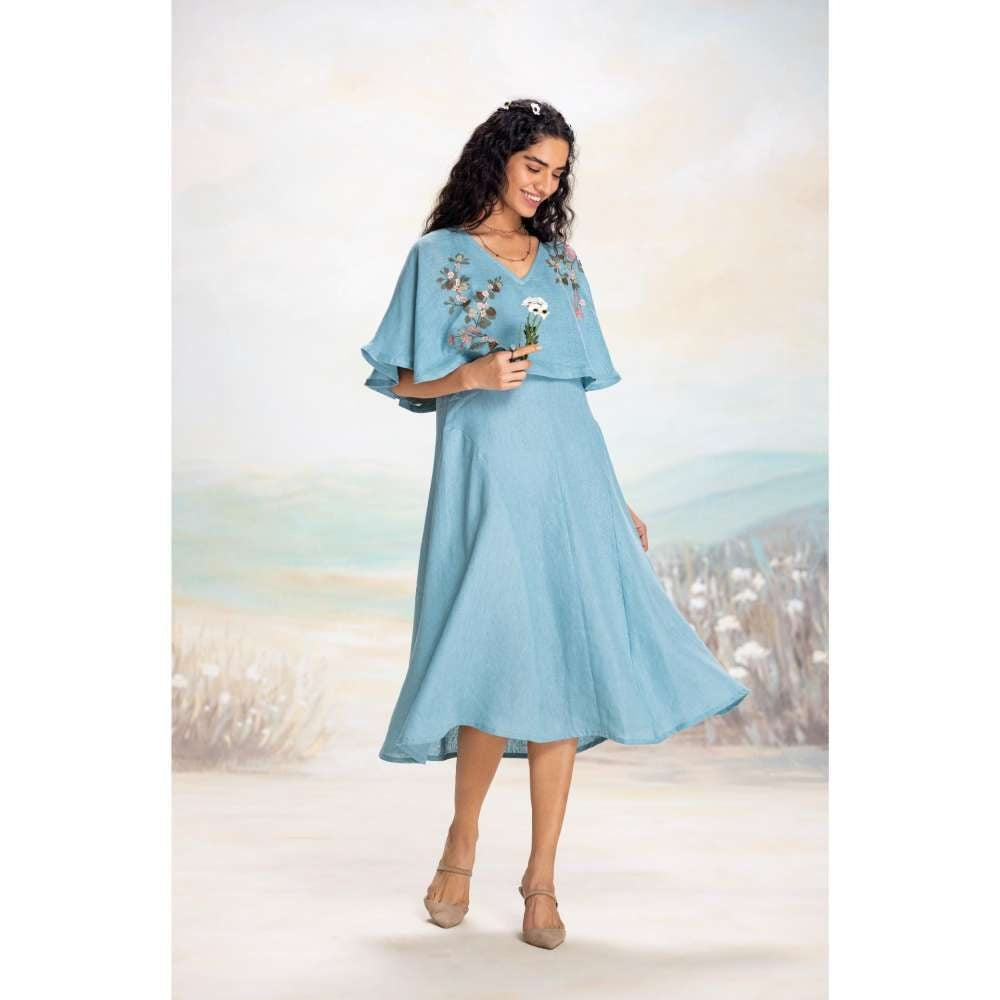 Kaveri Blue Tsukiyama Cape Dress