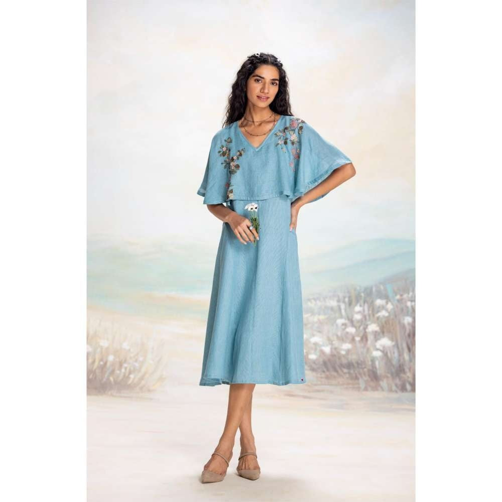 Kaveri Blue Tsukiyama Cape Dress