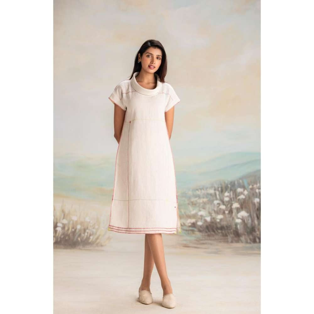 Kaveri White Over Lock Midi Dress