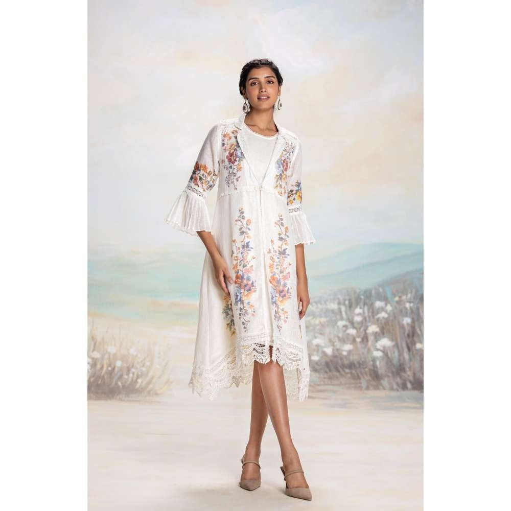 Kaveri White Vintage Rosa Tint Jacket with Dress (Set of 2)