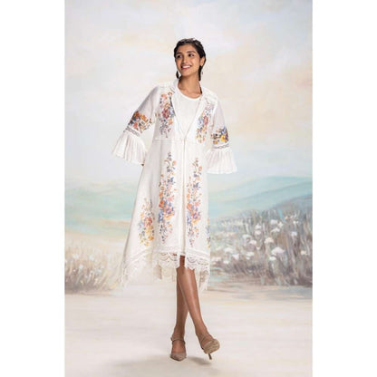 Kaveri White Vintage Rosa Tint Jacket with Dress (Set of 2)