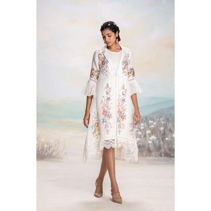 Kaveri White Vintage Rosa Tint Jacket with Dress (Set of 2)