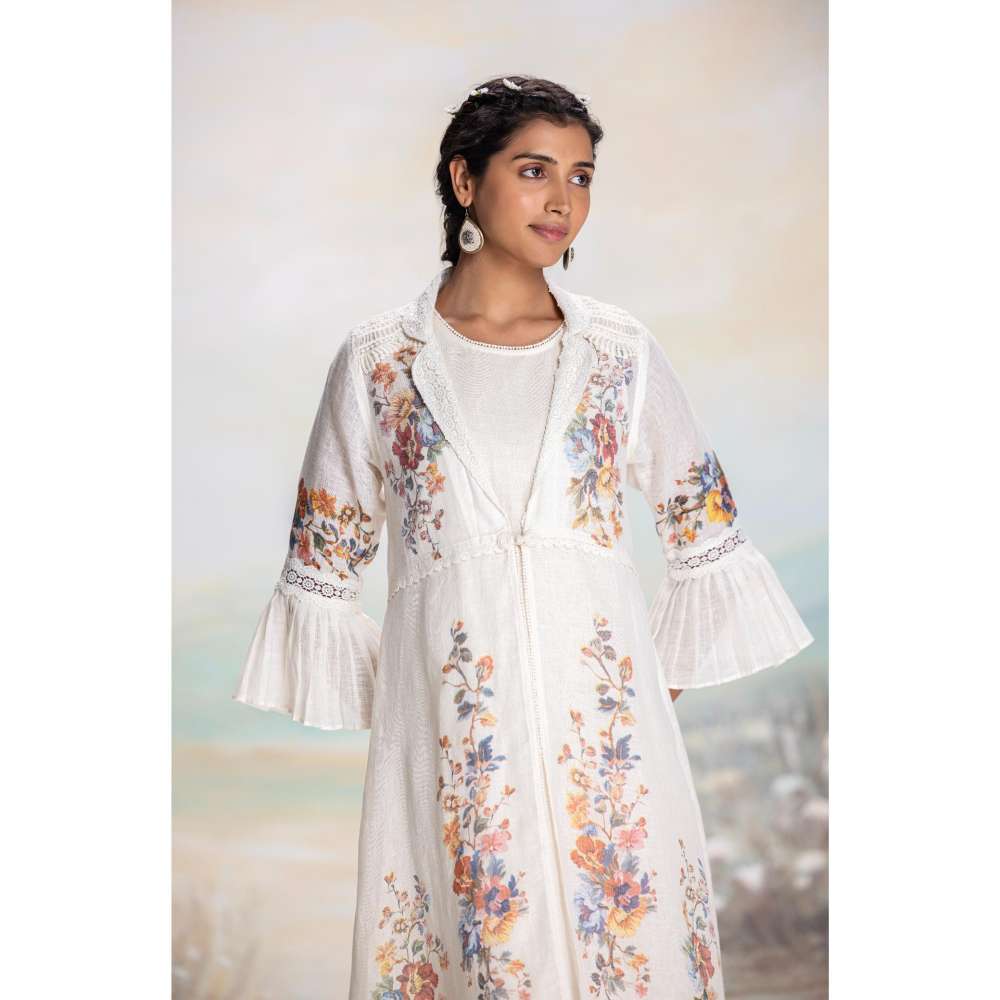 Kaveri White Vintage Rosa Tint Jacket with Dress (Set of 2)