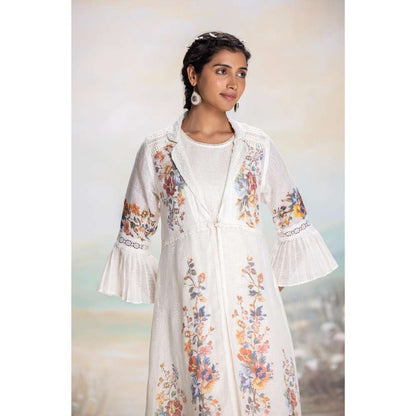 Kaveri White Vintage Rosa Tint Jacket with Dress (Set of 2)