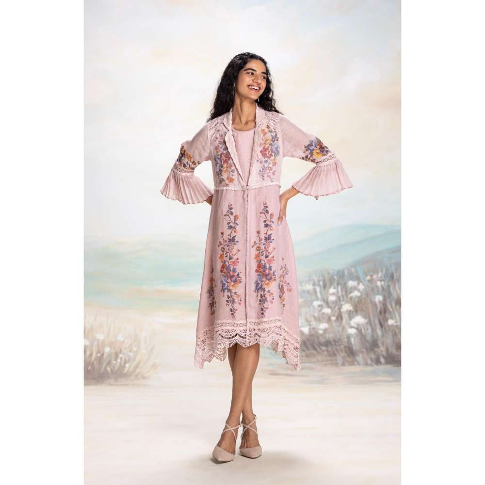 Kaveri Pink Vintage Rosa Tint Jacket with Dress (Set of 2)
