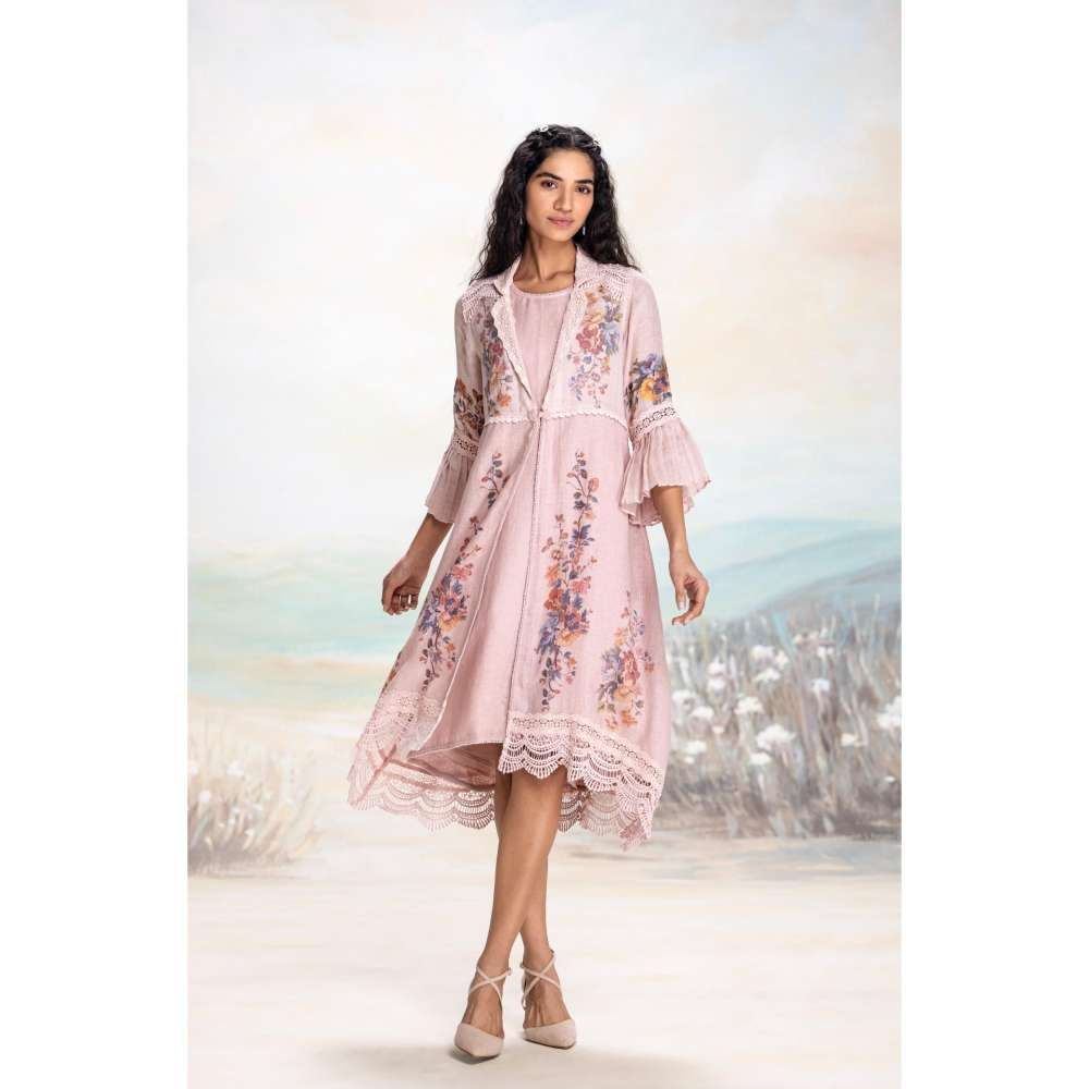 Kaveri Pink Vintage Rosa Tint Jacket with Dress (Set of 2)