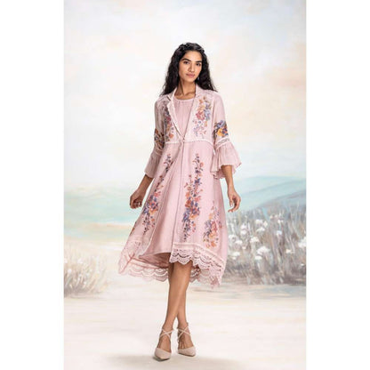 Kaveri Pink Vintage Rosa Tint Jacket with Dress (Set of 2)