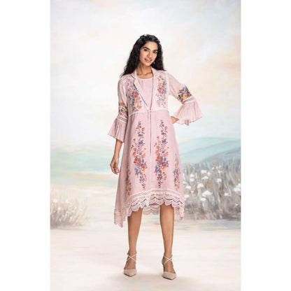 Kaveri Pink Vintage Rosa Tint Jacket with Dress (Set of 2)