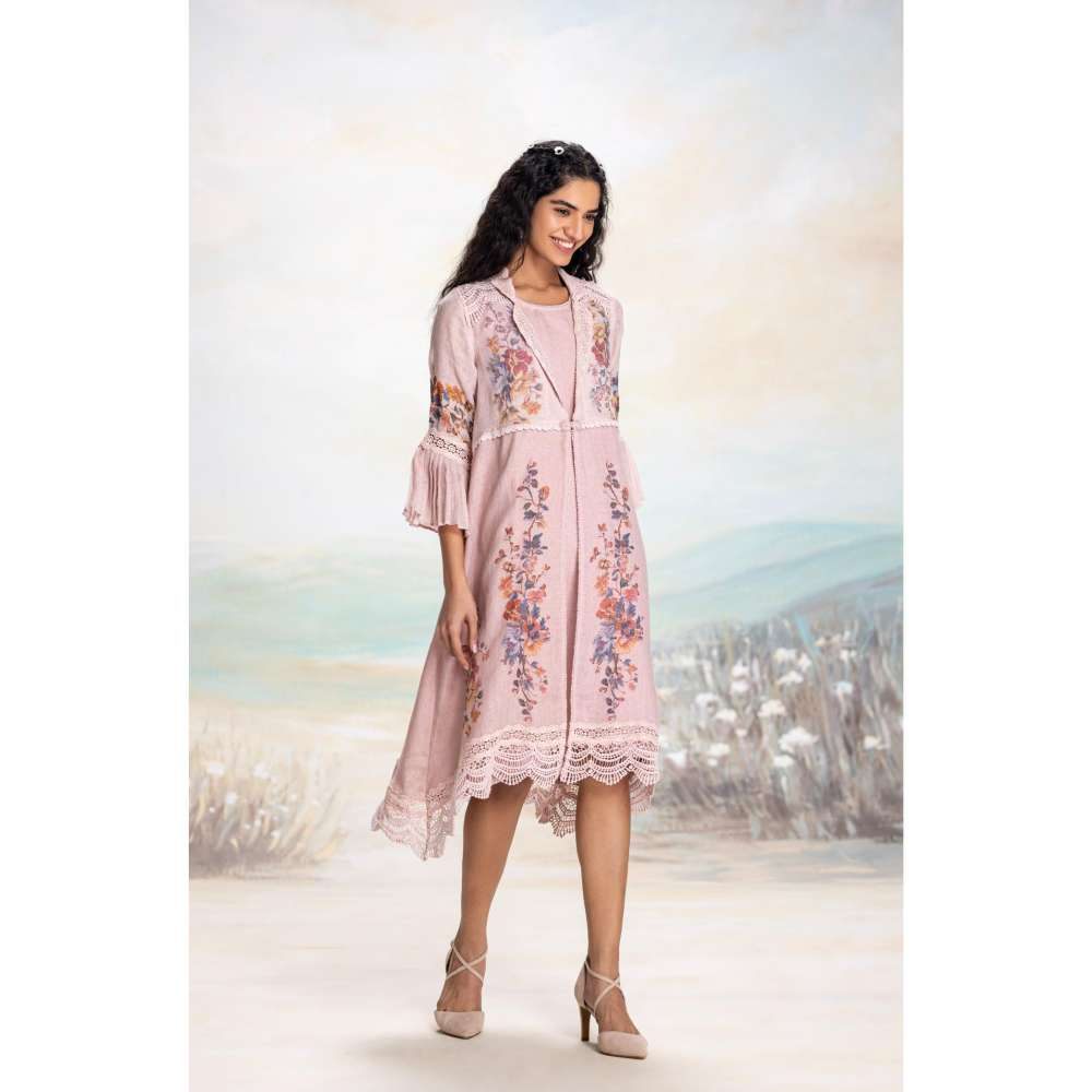 Kaveri Pink Vintage Rosa Tint Jacket with Dress (Set of 2)