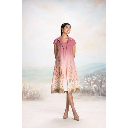 Kaveri Pink Landscape Pony Jacket with Dress (Set of 2)