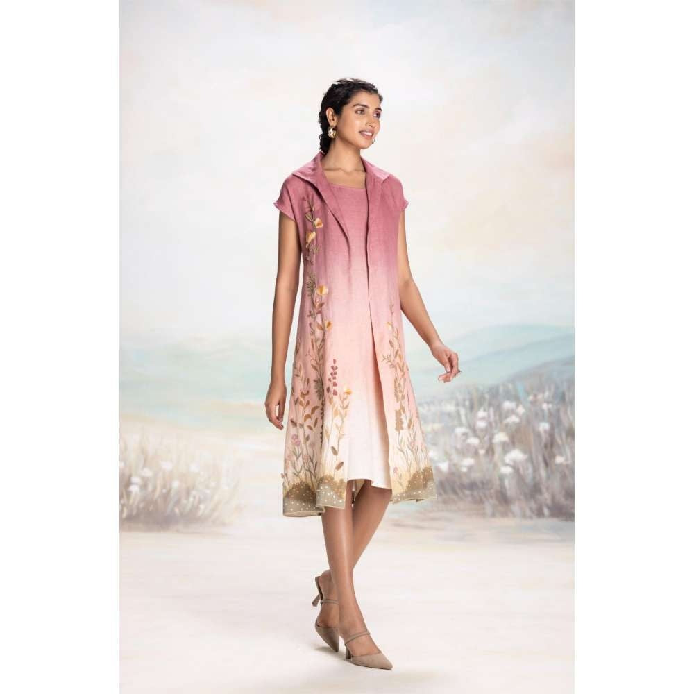 Kaveri Pink Landscape Pony Jacket with Dress (Set of 2)
