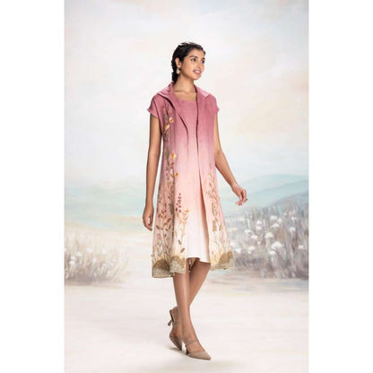Kaveri Pink Landscape Pony Jacket with Dress (Set of 2)