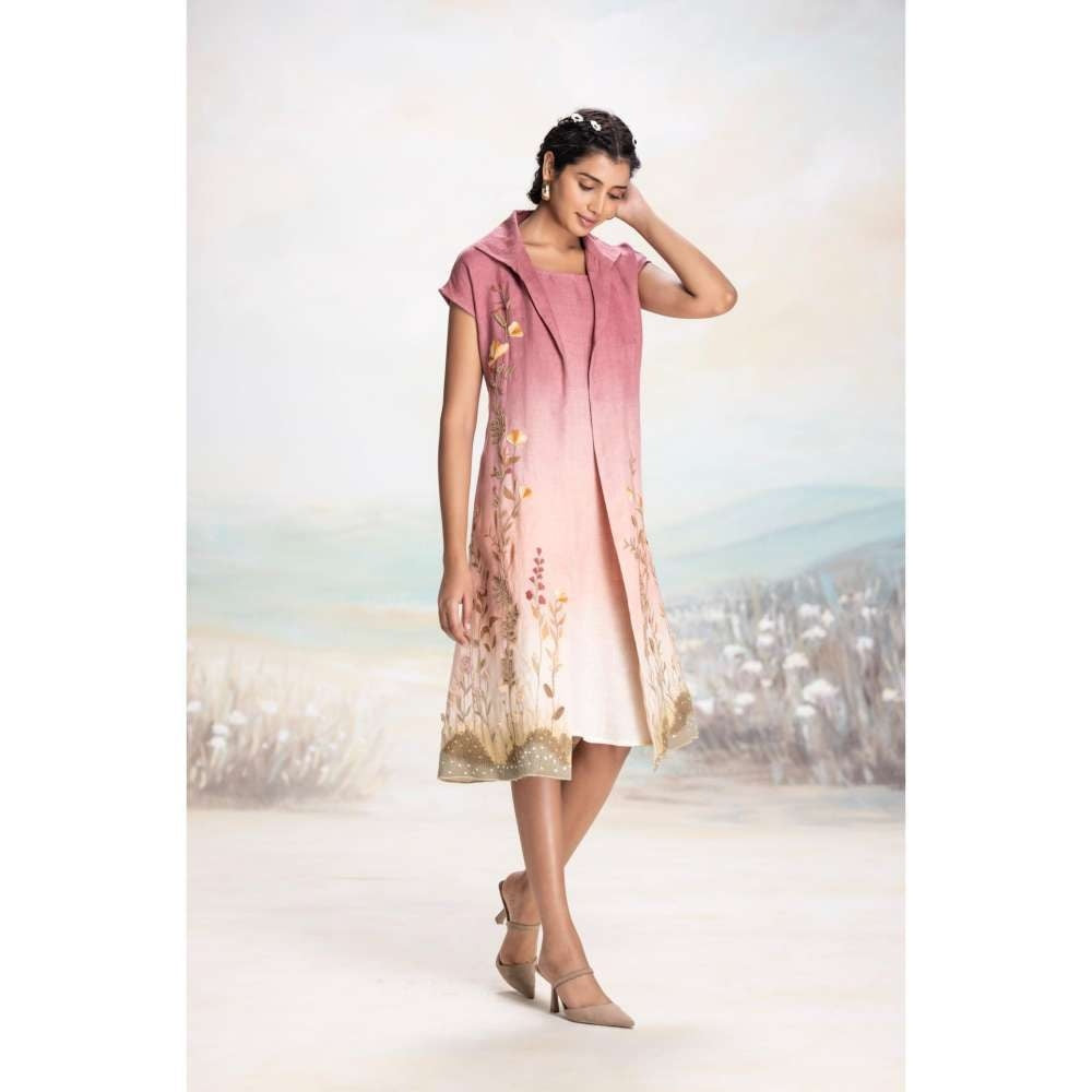 Kaveri Pink Landscape Pony Jacket with Dress (Set of 2)