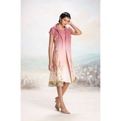 Kaveri Pink Landscape Pony Jacket with Dress (Set of 2)
