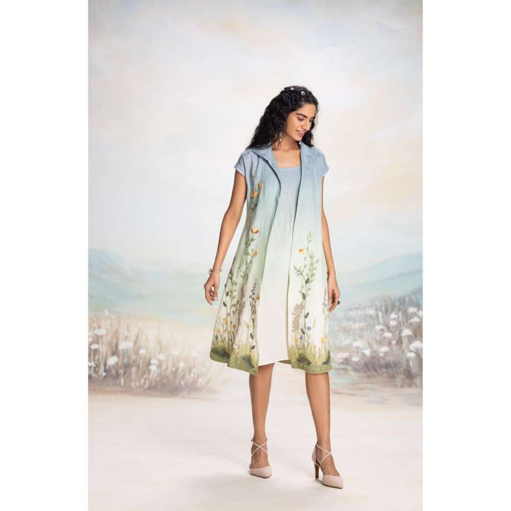 Kaveri Blue Landscape Pony Jacket with Dress (Set of 2)