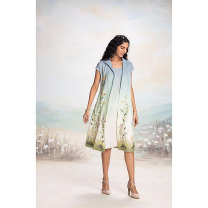 Kaveri Blue Landscape Pony Jacket with Dress (Set of 2)