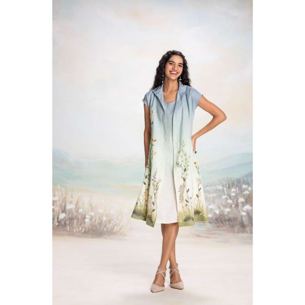 Kaveri Blue Landscape Pony Jacket with Dress (Set of 2)