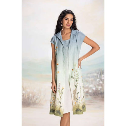 Kaveri Blue Landscape Pony Jacket with Dress (Set of 2)