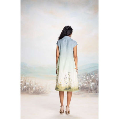 Kaveri Blue Landscape Pony Jacket with Dress (Set of 2)