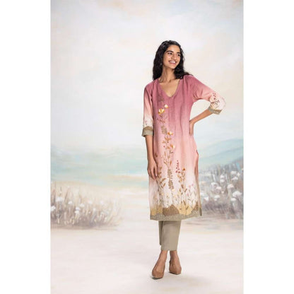 Kaveri Pink Landscape Kurta with Pant (Set of 2)