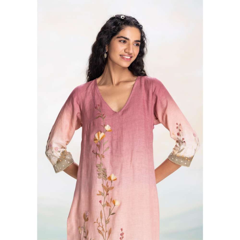 Kaveri Pink Landscape Kurta with Pant (Set of 2)
