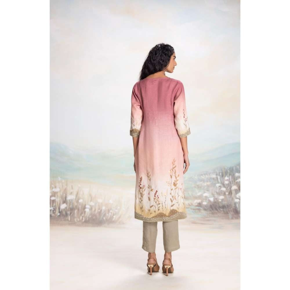 Kaveri Pink Landscape Kurta with Pant (Set of 2)