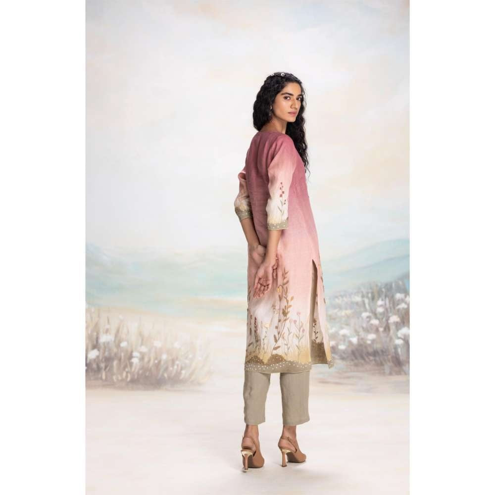 Kaveri Pink Landscape Kurta with Pant (Set of 2)