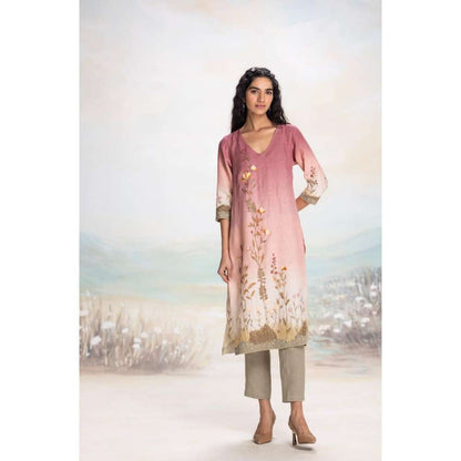 Kaveri Pink Landscape Kurta with Pant (Set of 2)