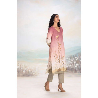 Kaveri Pink Landscape Kurta with Pant (Set of 2)