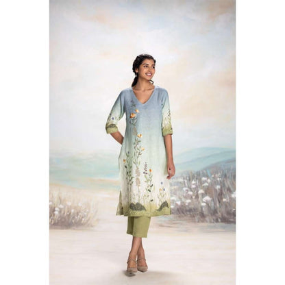 Kaveri Blue Landscape Kurta with Pant (Set of 2)