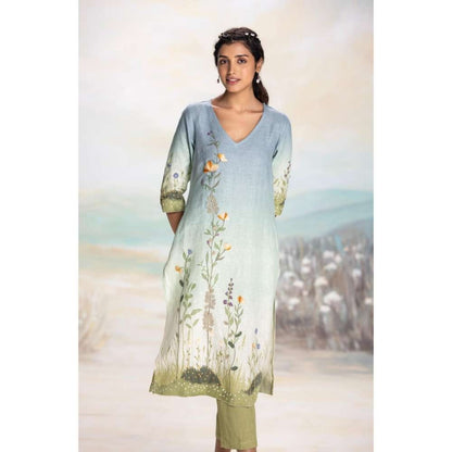 Kaveri Blue Landscape Kurta with Pant (Set of 2)