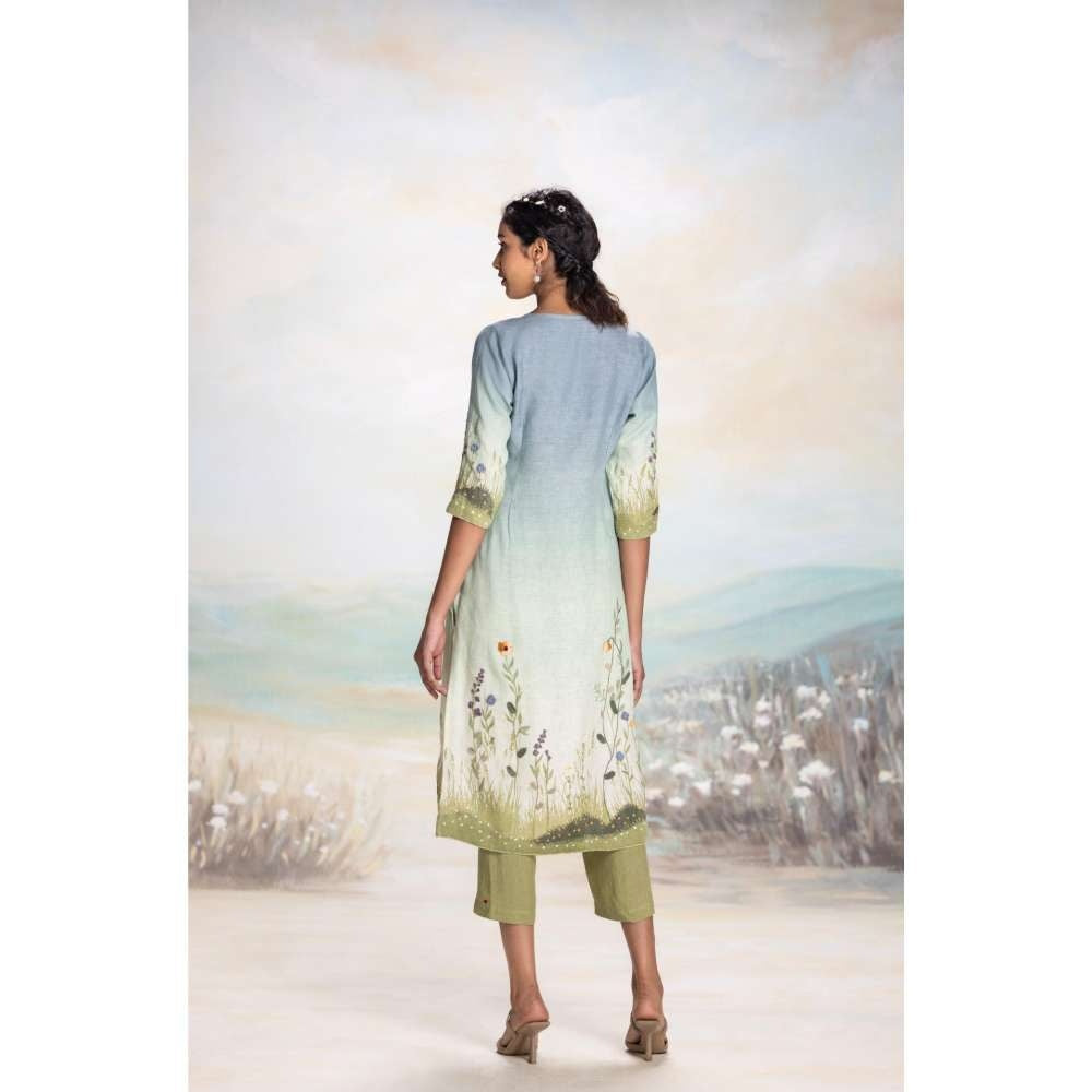 Kaveri Blue Landscape Kurta with Pant (Set of 2)