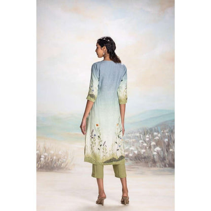 Kaveri Blue Landscape Kurta with Pant (Set of 2)