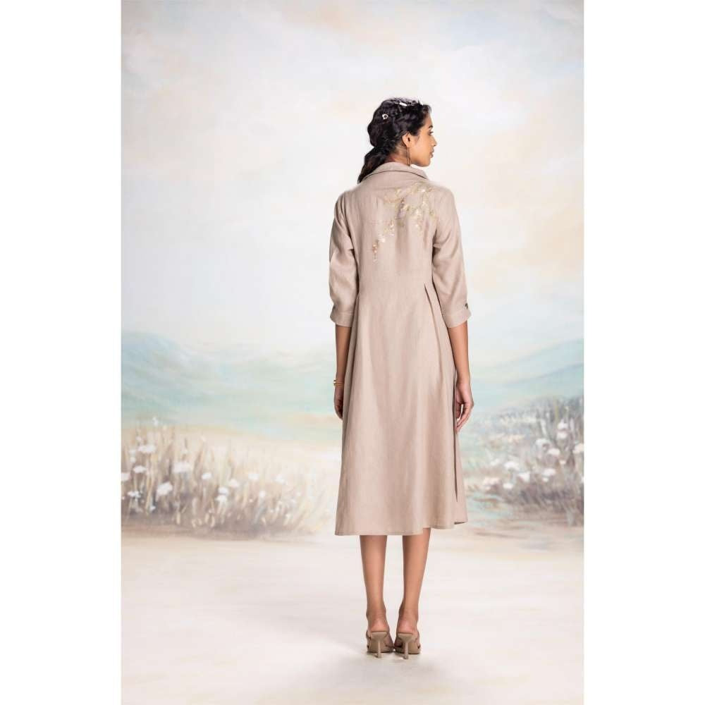 Kaveri Taupe Leaf Midi Dress