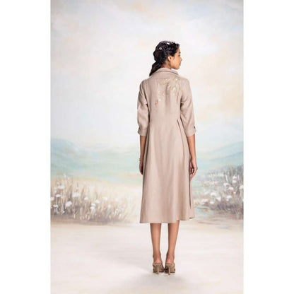 Kaveri Taupe Leaf Midi Dress