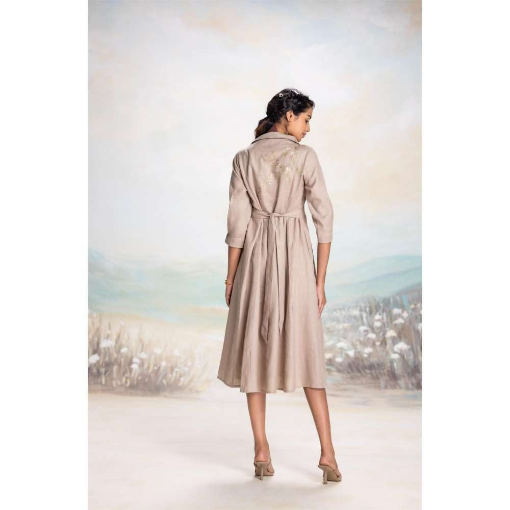 Kaveri Taupe Leaf Midi Dress